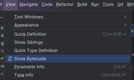 "Show bytecode" button in the "View" menu