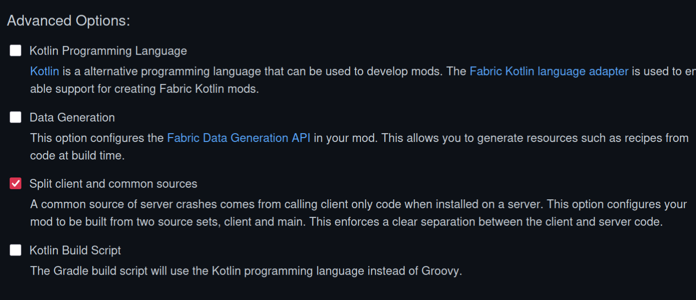 Advanced options section